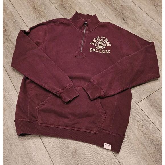 Champion Boston College Maroon 1/4 Zip Heavy Sweatshirt Pullover Sz L - Picture 1 of 10